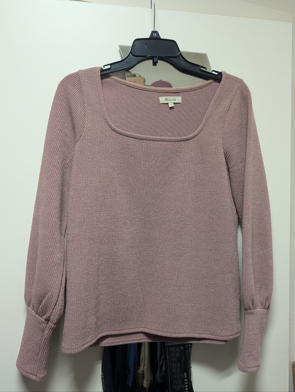 Madewell, Square Neck Long Sleeve Sweater Shirt- Mauve Pink